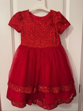 Rare Editions Red Sequin & Tulle Holiday Dress